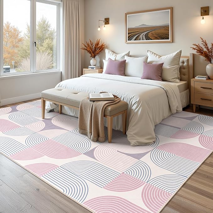 6x9 Area Rugs for Living Room Rug Washable, Non-Slip Modern Rug | Stain Resistant, Soft Carpet Indoor Floor Carpets for Entryway Bedroom Dining Room Kitchen and Home Office, Purple