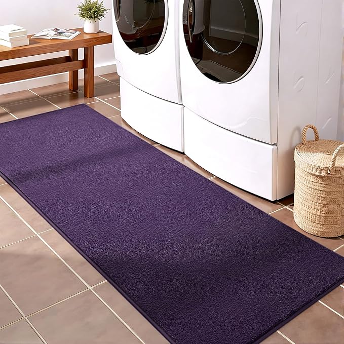 Vasofe Purple Runner Rug for Bedroom, 2x8 Non Slip Long Hallway Bedside Rug | Memory Foam Low-Pile Carpet Runner Rug for Entryway, Living Room, Kitchen, Laundry Room, Long Throw Carpet for Dorm Room