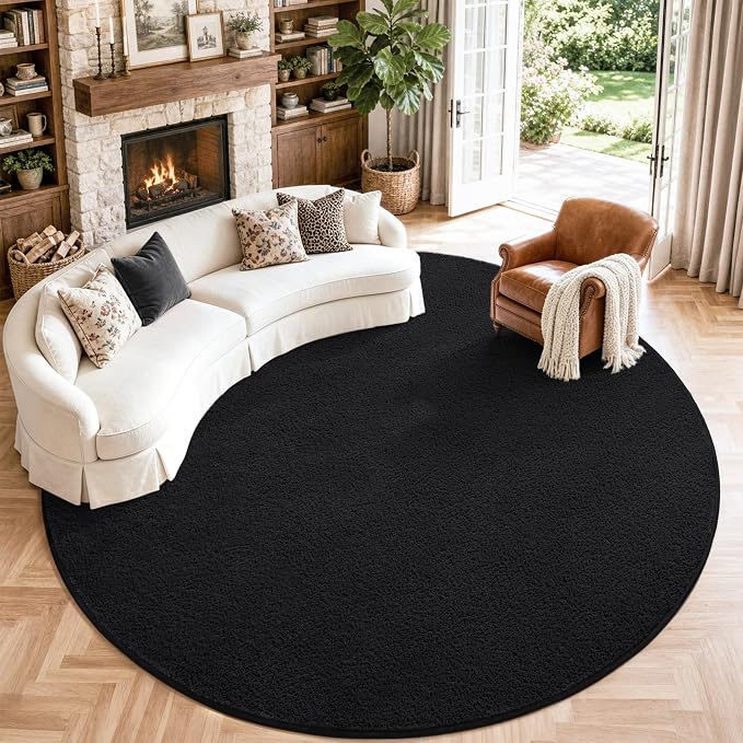 Keeko Round Area Rug 4ft for Living Room Bedroom,Soft Washable Circle Rug | Modern Indoor Memory Foam Rugs Low Pile Non Slip Carpet for Kids Dorm Room Entryway Kitchen Home Decor Black