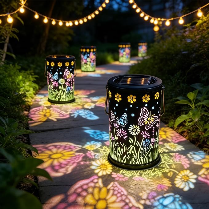 Solar Lanterns Outdoor Waterproof Solar Lights Outdoor Butterfly Gifts for Mother's Day Women Mom Grandma, Metal Hanging Solar Lights Garden Decor for Patio, Yard, Lawn, Porch, Backyard