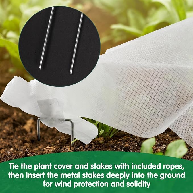 kockuu Plant Sun Protection Cloth, 10ft x 30ft 1.41 oz/yd² White Garden Plant Shade Cloth with 20 Stainless Steel Clips from Direct Sunlight, Plant Covers Frost & Sun Protection for Winter and Summer