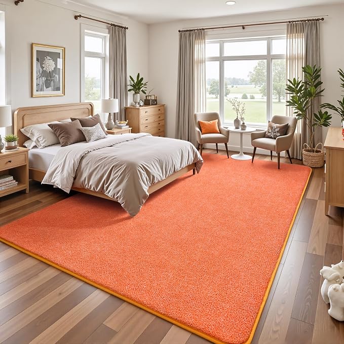 Keeko 6x9 Area Rugs for Living Room,Soft Washable Memory Foam Bedroom Rug | Indoor Throw Rug Low Pile Minimalist Non Slip Carpet for Kids Nursery Classroom Dorm Room Home Decor Orange and White