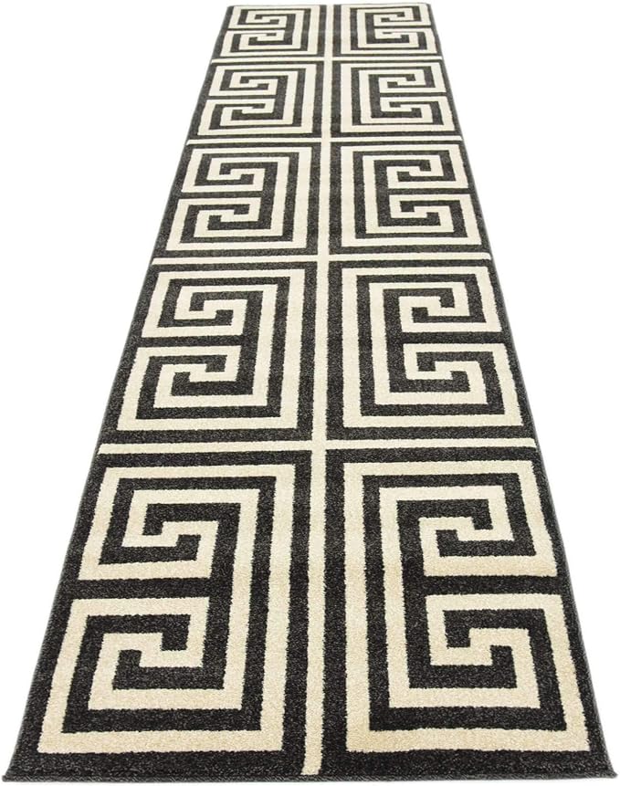 Unique Loom Athens Collection Classic Geometric Modern Border Design Area Rug (2' 7 x 10' 0 Runner, Black/ Beige)