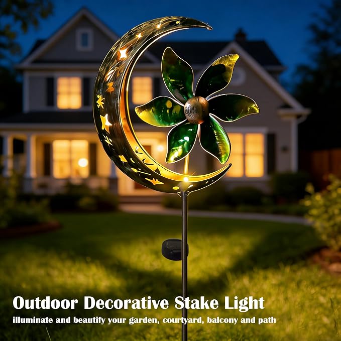 SunKite Spinner Windmill Moon Outdoor Lights Waterproof,Solar Moon Garden Light Outdoor Decorative Stakes Lights Yard Garden Patio Lawn Pathway Decoration Gifts Grandma Mom