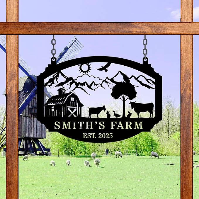 Personalized Metal Farm Hanging Sign, Custom Your Large Farm Sign, Barn Sign, Outdoor Farmhouse Decor, Farm Gate Sign, Farm Sign with all farm Pets