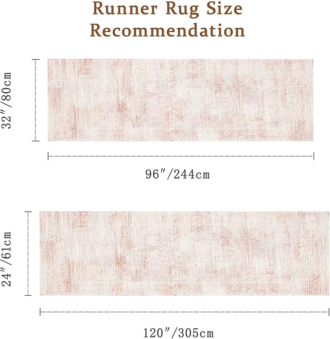 Latte&Fog Washable Hallway 2.6x8 Runner Pink Rug for Kitchen Non Slip | Low Pile Soft Cute Throw Rug Doormat for Entrance Bathroom Laundry Bedside Bedroom Nursery Playroom Hallyway Dorm Office