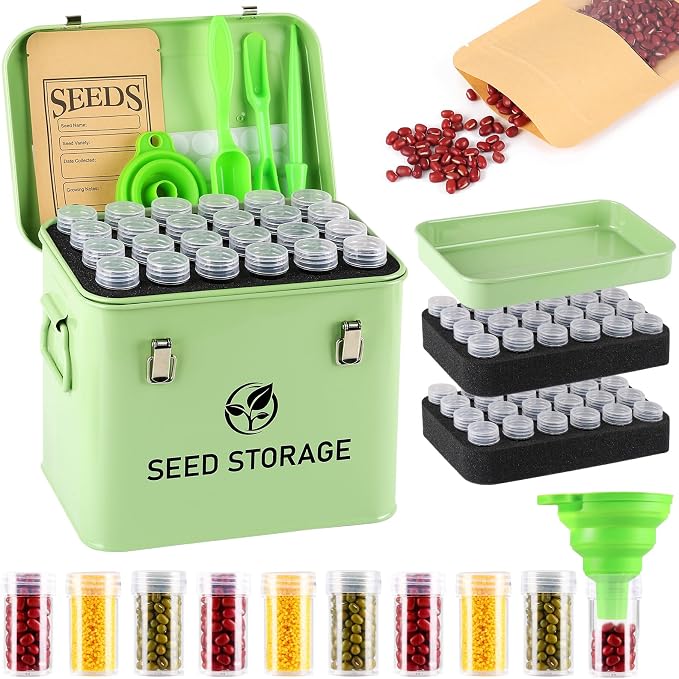 Seed Storage Organizer, Metal Seed Vault Bank Saving Containers Box (Seeds not Included)