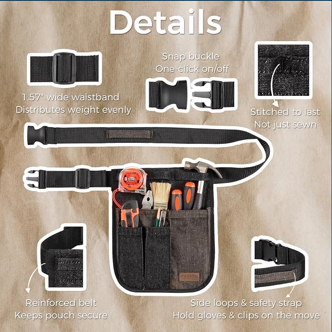 Garden Tool Belt for Women & Men, Slim Denim Garden Apron with 4 Pockets, Lightweight Adjustable Tool Pouch for Gardening, Florist, DIY & Craft, Black