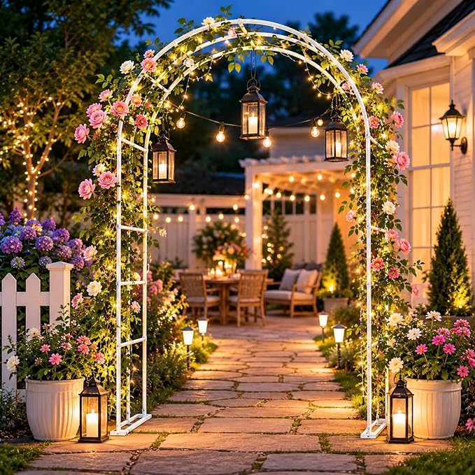 Garden Arch Trellis 55" W x 90" H Metal Arbor for Climbing Plants, Wedding Arch for Ceremony Indoor Outdoor, White Garden Arbor for Party Decoration Backyard Lawn (White, 55" W x 90" H)