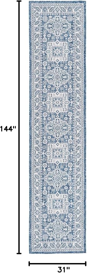 Unique Loom Outdoor Aztec Collection Area Rug - Chalca (2' 7" x 12' Runner, Blue/ Ivory)