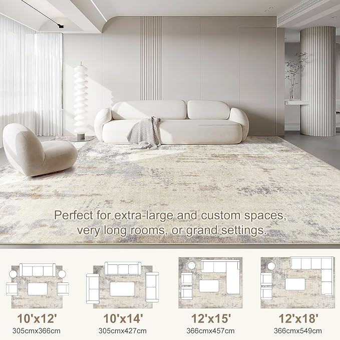 UERMEI 10x14 Washable Area Rug - Neutral Modern Abstract Living Room Rugs, Non-Slip Soft Large Indoor Floor Carpet for Bedroom Home Office & Under Dining Table Decor, Light Brown/Gray