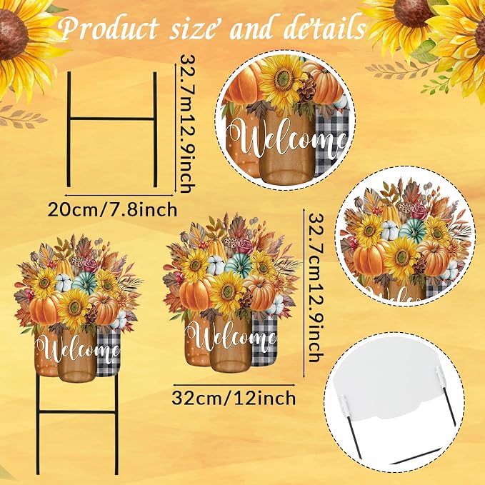 Amyhill Fall Outdoor Decor Metal Garden Stakes 25 Inch Autumn Welcome Yard Signs Fall Decorations Outdoor Pumpkin Decorative Garden Stakes Decorations Thanksgiving Autumn Harvest Patio Lawn Walkway