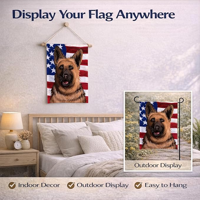 Caroline's Treasures CK6536GF German Shepherd Dog American Flag Garden Flag Mailbox Flag Decorative Yard Flag Banner Outside Patio Artwork Yard Flower Beds, Garden Size, Multicolor