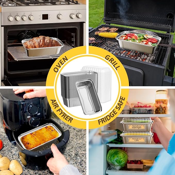 50 Pack Aluminum Loaf Pans with Lids Stickers and Spoon,6" X 4.7" X 2" Small Tin Foil loaf Pans Disposablb Foil Baking Tins Trays for Food Containers/Cakes/Bread