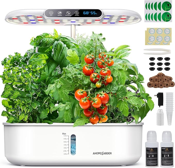 Ahopegarden Hydroponics Growing System: 12 Pods with Smart Env.Detection | Indoor Herb Garden with Full Spectrum LED Grow Light for Growing Vegetables, Herbs and Lettuce - Healthy-Living Enthusiasts