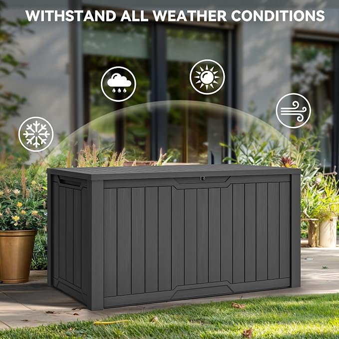 YITAHOME 240 Gallon Extra Large Outdoor Storage Deck Box, XXL Waterproof Resin Patio Storage w/Lockable Lid for Outdoor Cushions, Garden Tools and Sports/Pools Equipment, Dark Gray