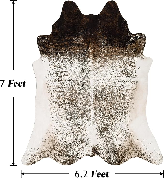 6x7 Cowhide Rug, Washable Faux Brown and White Hide Area Rugs for Living Room, Vintage Cabin Spotted Animal Skin Print Carpet for Under Couch Bedroom, Synthetic Cowskin Leather Decor