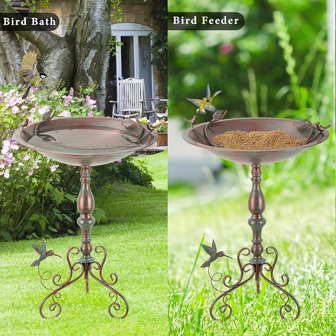 Pedestal Bird Bath for Outside, Extra-Large Birdbath with 20 Inch Dia Bowl, 28" H Metal Bird Baths & Bird Feeder for Outdoor Garden Patio Yard Decor,Bronze