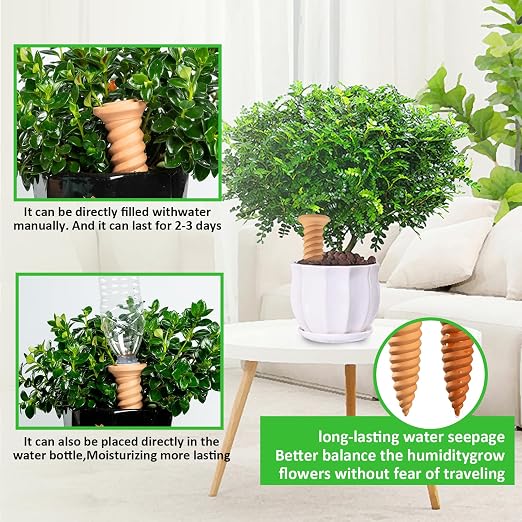 Terracotta Watering Spikes, 4 Pack Plant Watering Devices Self Watering Spikes Vacation Clay Watering Stakes Garden Plant Watering Globes for Indoor & Outdoor Plants