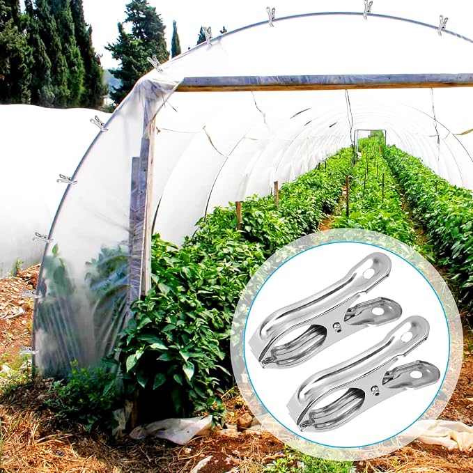 200PCS Greenhouse Clamps for Plants, Stainless Steel Clips for Netting, Strong Grip to Hold Down Shade Cloth or Plant Cover on Garden or Greenhouse Hoops 2 Inch