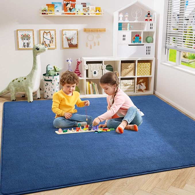Amearea Modern Area Rugs for Bedroom Living Room, 5x8 Blue Memory Foam Rug | Thickened Fluffy Indoor Washable Rugs Non Slip Minimalist Large Carpet for Boys Girls Dorm Nursery Room Decor