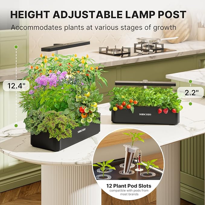SUNCOZE Hydroponics Growing System Kit 12 Pods & 160pcs Hydroponic Pods Supplies