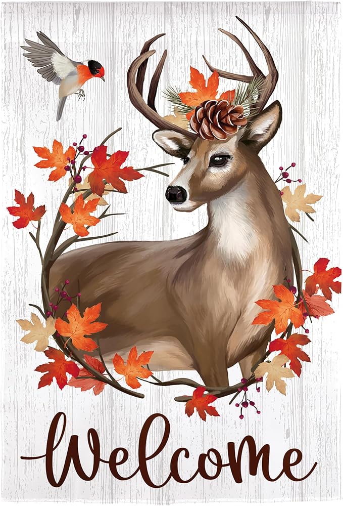Evergreen Flag Fall Garden Flags Double Sided, Garden Flags for Outside Autumn Decorations for Home, Porch, Yard (Autumn Deer, 12x18 inch)