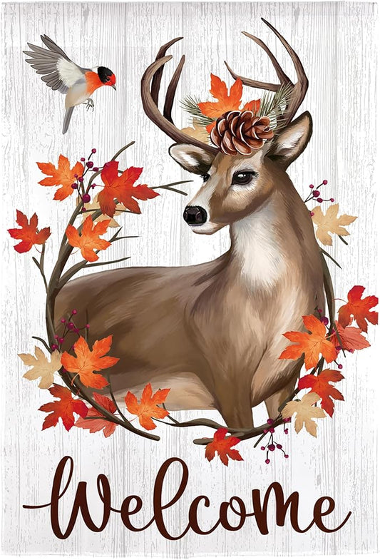 Evergreen Flag Fall Garden Flags Double Sided, Garden Flags for Outside Autumn Decorations for Home, Porch, Yard (Autumn Deer, 12x18 inch)