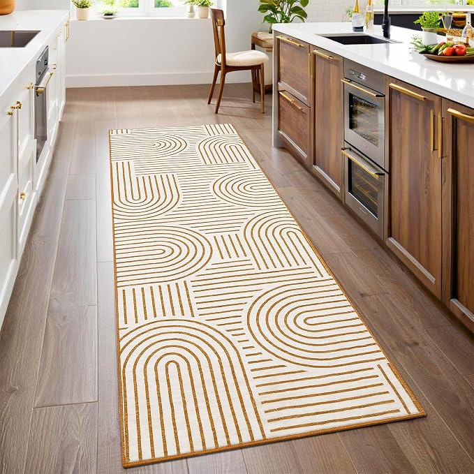 ROYHOME Modern 2x6 Hallway Runner Rug Non Slip Washable Kitchen Rug, Orange | Abstract Bath Mat, Rainbow Geometric Runners Rugs for Bedroom, Soft Long Rugs for Entryway Arch Pattern Bathroom Laundry Dorm
