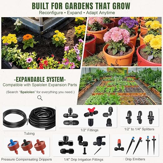 66FT Drip Irrigation System Kit Dual-Zone Garden Atomizing Watering System with 20 Copper 360° Adjustable Bendable Nozzles, Y-Splitter, Leak-Proof 1/4" Misting System for Garden Greenhouse Raised Beds