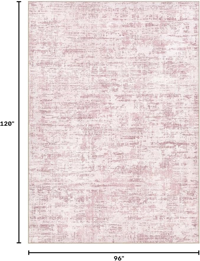Nakagishi 8X10 Abstract Washable Area Rugs for Living Room-Pink | Modern Non-Slip Silicone Backing Low Pile Soft Carpet for Bedroom Dining Decor Ideal for Families with Kids and Pets
