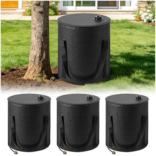 HIRALIY 15 Gallon Cylindrical Tree Watering Bag, 3 Pack Black, Slow Release 1-5 Days, Deep Root & Automatic Drip Irrigation System, for Multi-Trunk Newly Planted Small Trees and Shrubs