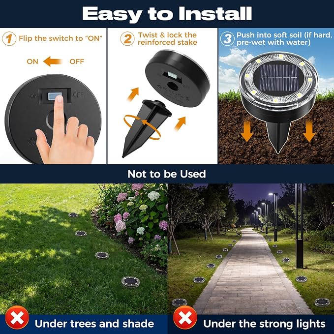 vighep Mini Solar Ground Lights, 24 Pack 2.2 Inch Flat Solar Lights Outdoor Waterproof, Mow‑Over Safe, Upgraded LED Landscape Lighting for Outside Garden Lawn Pathway Patio Yard Driveway,Cold White