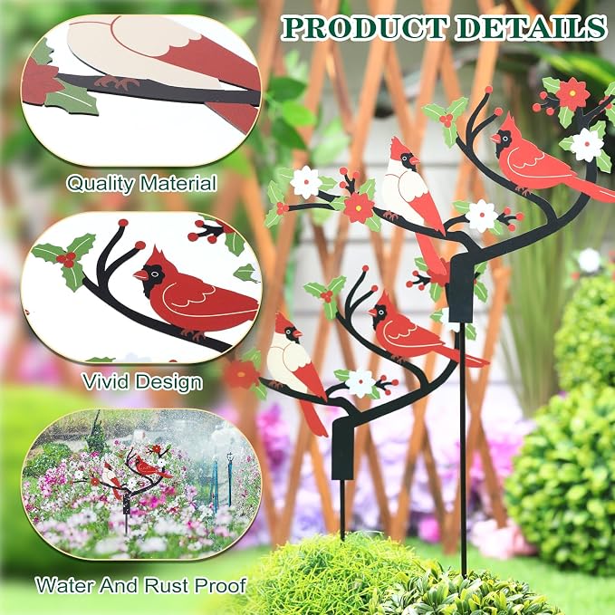 CroBlissful 4 Pcs Cardinal Decor Sign Cardinal Garden Stakes Yard Sign Outdoor Decorations Spring Red Metal Bird Decorative for Lawn Garden Landscape Flower Bed Patio Yard