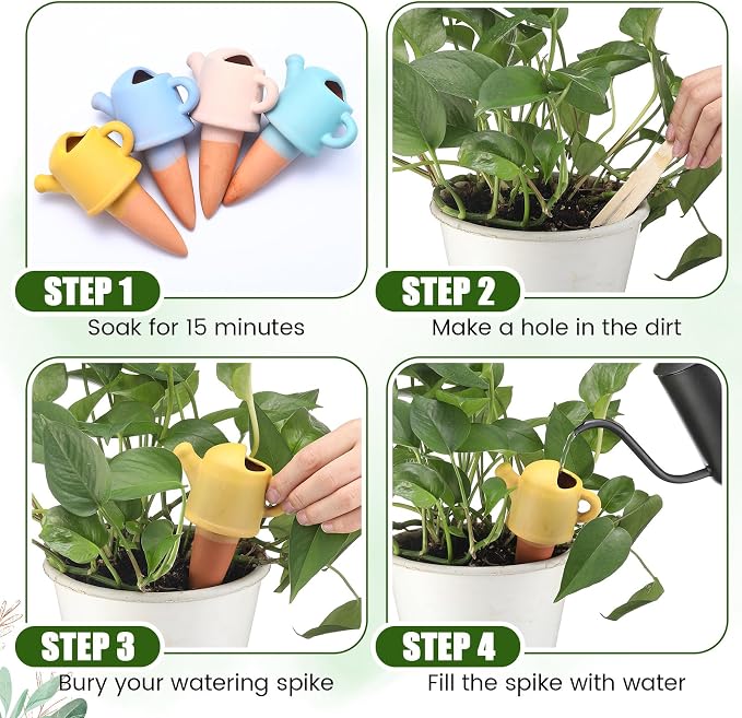 8 Pack Terracotta Watering Spikes Vacation Self-watering Spikes, Watering Can Shape Planters Devices, Automatic Plant Insert Waterer for Indoor Outdoor Plants