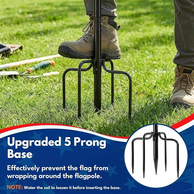 LETSTRY 12 FT In-Ground Flag Pole for Outside House, Heavy Duty Wind Resistant Flagpole with Upgraded 5-Prong Base,Portable Mount Flapoles Kit for Yard, Garden Decor, Residential Commerical, Black