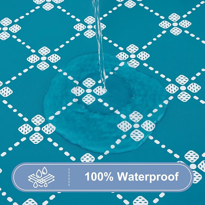misaya Rectangle Vinyl Table Cloth, Elastic Fitted Tablecloth with Flannel Backing, Waterproof Plastic Table Cover Fits 4 Foot Folding Tables for Picnic, Camping, Indoor and Outdoor (Teal, 30" x 48")