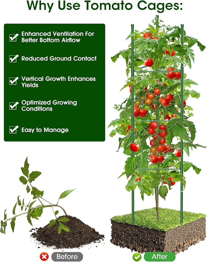 Tomato Cages, 3 Pack 51.2inch Adjustable Tomato Plant Support - Rust-Proof Tool-Free Triangle Trellis for Garden Climbing Plants, Raised Bed & Pots Plant Stakes