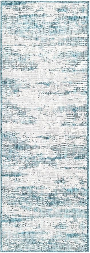 Unique Loom Outdoor Modern Collection Area Rug - Cartago (2' x 6' 1" Runner, Teal/ Ivory)