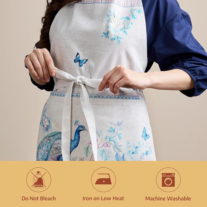 Maison d' Hermine Aprons for women with Pocket 100% Cotton (27.50"x31.50") | Adjustable Neck Strap & long ties Apron Men Chef Wedding Cooking Gardening Server Maid