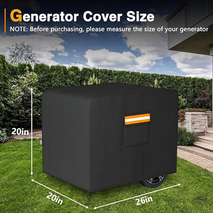 EVRBUL Generator Cover, 26”L x 20”W x 20”H Heavy Duty Waterproof 420D All-Weather Generator Cover with Storage Pocket Compatible with Most Generators 3000-5000 Watt (Black)