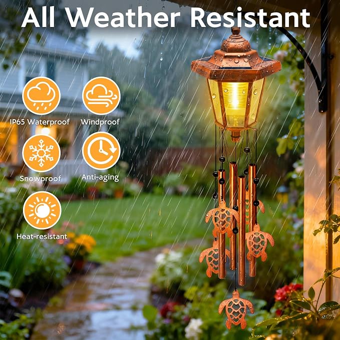 Large Solar Turtle Wind Chimes, Gifts for Women Mom Grandma Wife Sister Daughter Neighbor, Classic Bronze Wind Chimes with Wind Catcher, Solar Decor Lights for Outdoor Garden Patio Yard Porch Window