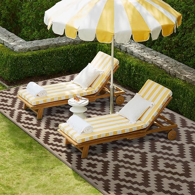 SAND MINE Reversible Mats, Plastic Straw Rug, Modern Area Rug, Large Floor Mat and Rug for Outdoors, RV, Patio, Backyard, Deck, Picnic, Beach, Trailer, Camping (5' x 8', Brown & Beige)