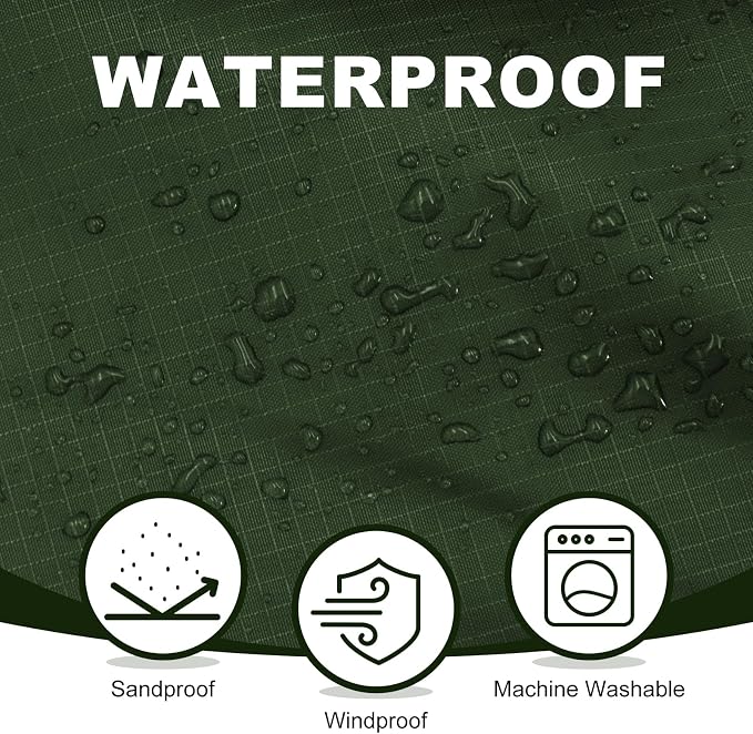 Large Waterproof Outdoor Picnic Blanket 80"x 58" | Windproof Lightweight Stadium Blanket, Packable, Stay Dry and Comfortable for Camping, Sports, Travel - Green Hooded