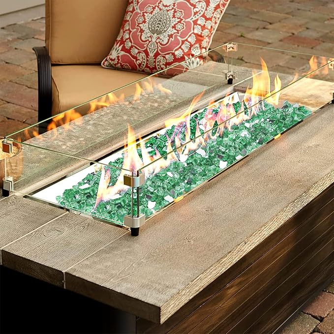 Onlyfire 10 lbs Fire Glass Rocks 1/2 Inch, Reflective Tempered Glass for Propane Fire Pit & Gas Fireplace, High Luster Firepit Glass Stones for Fire Table, Light Green (Multicolor Options Available)