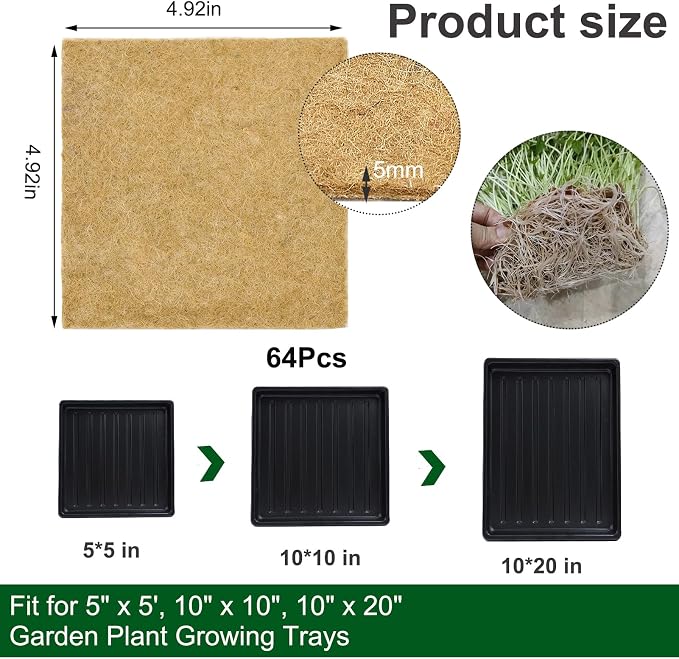 64PCS Microgreens Kit, 5" X 5" Hydroponic Sprouting Pads Microgreen Grow Mat Indoor Organic Production for Microgreen Starter Tray Wheatgrass Sprouts
