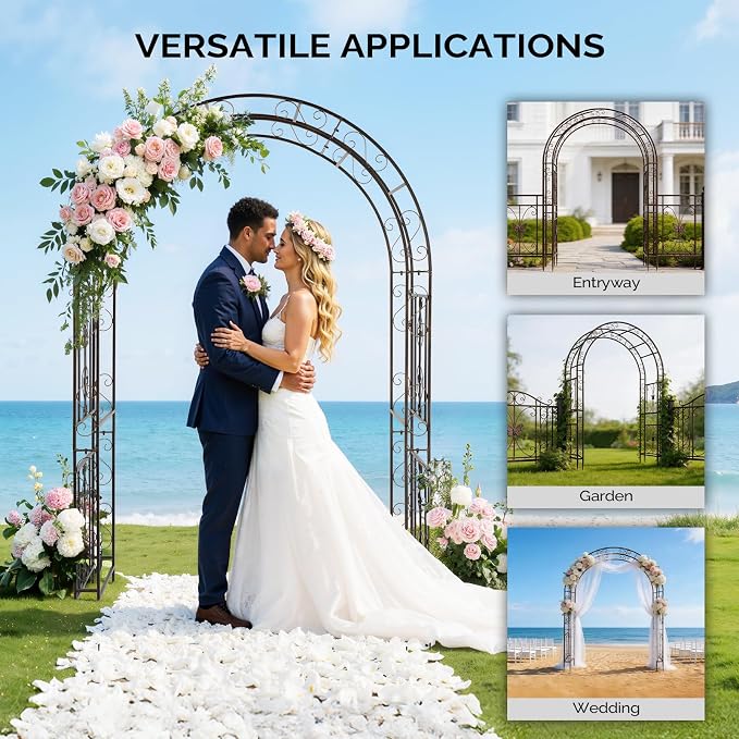 Outvita Garden Arch Arbor, Heavy Duty Metal Arbour Archway, Decorative Frame Stand Trellis for Wedding Ceremony Party Plant Climbing Rose Vines Lawn Courtyard Patio Bronze