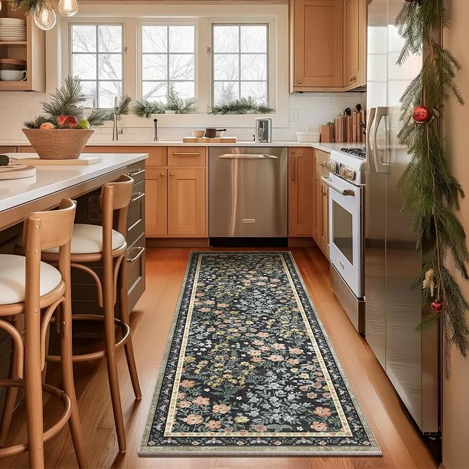 Machine Washable Rug Runners for Hallways: 2'6"x8' Kitchen Rugs Stain Resistant Non Slip Low Pile Soft Carpet Runner Rug for Entryway Bedroom Indoor Bedside Bathroom Laundry Room Farmhouse
