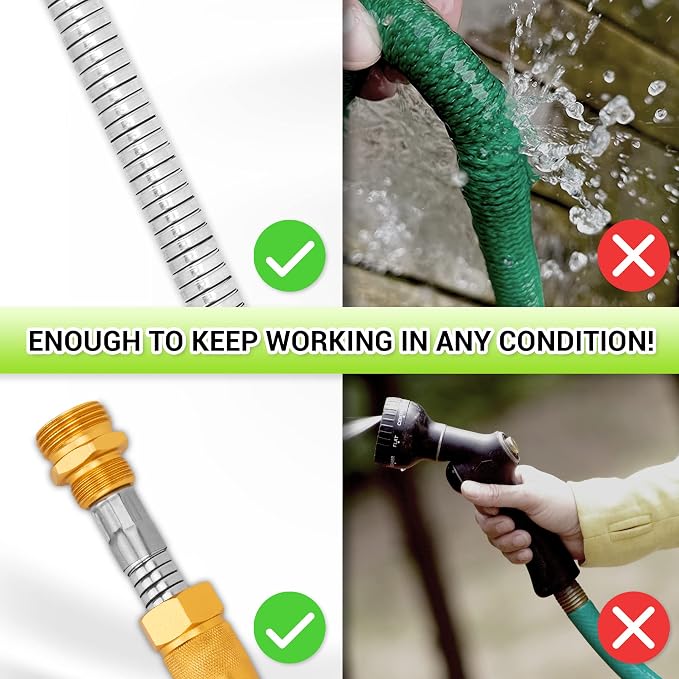 Garden Hose Metal 75FT – Heavy Duty 304 Stainless Steel Water Hose with 8-Pattern Nozzle, Lightweight, Flexible, Puncture Proof, Kink-Free, High Pressure, Solid Metal Fittings for Yard, Outdoors, RV