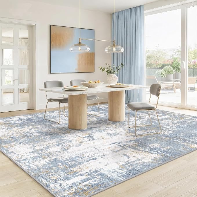 RELEANY Washable 6'x9' Abstract Area Rug for Living Room Light Blue | Carpet for Bedroom, Kitchen, Office, Hallway and Entryway, Printed Pattern, Non‑Slip, Soft, Stain‑Resistant, Easy to Clean